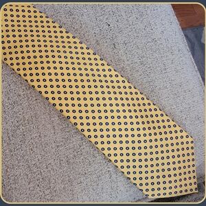 #Chaps Ralph #Lauren #Silk Neck #Tie Golden Yellow Background, Blue Dots